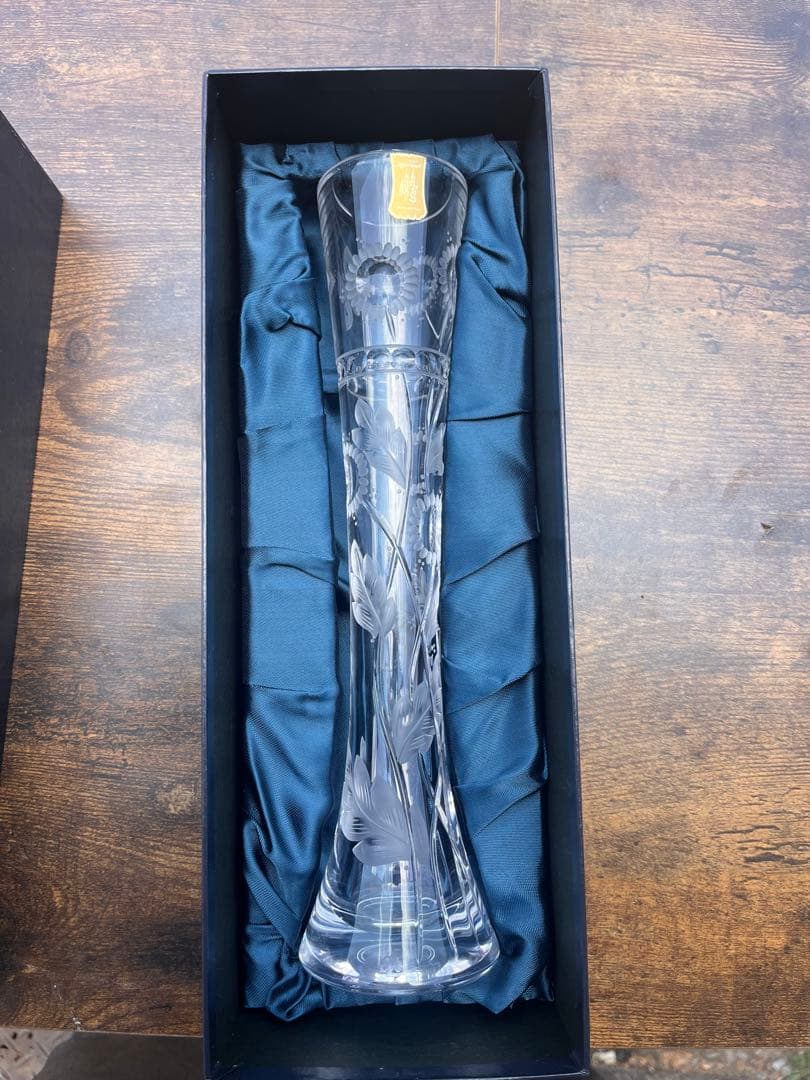 美品 マイセンクリスタル 蝶 ひまわり 一輪挿し(28cm)
