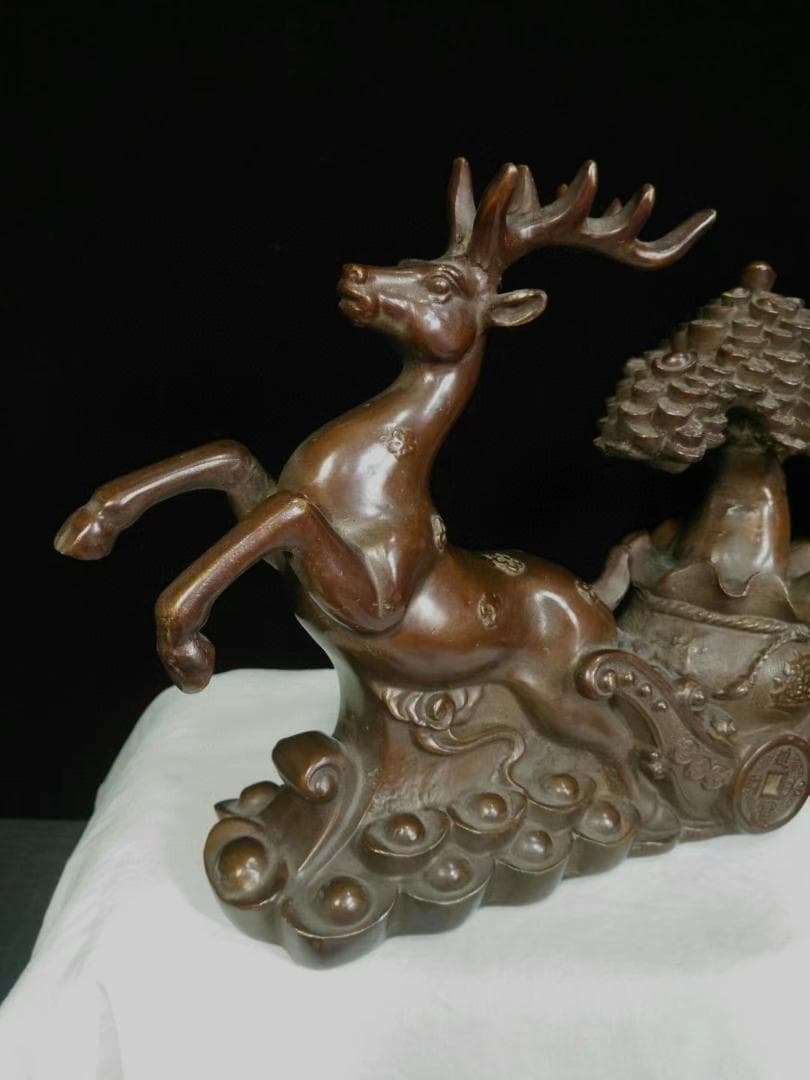 中国古美術品·旧蔵純銅器·一路生财·细密彫·純手作り·高浮彫·文房置物·風水開運