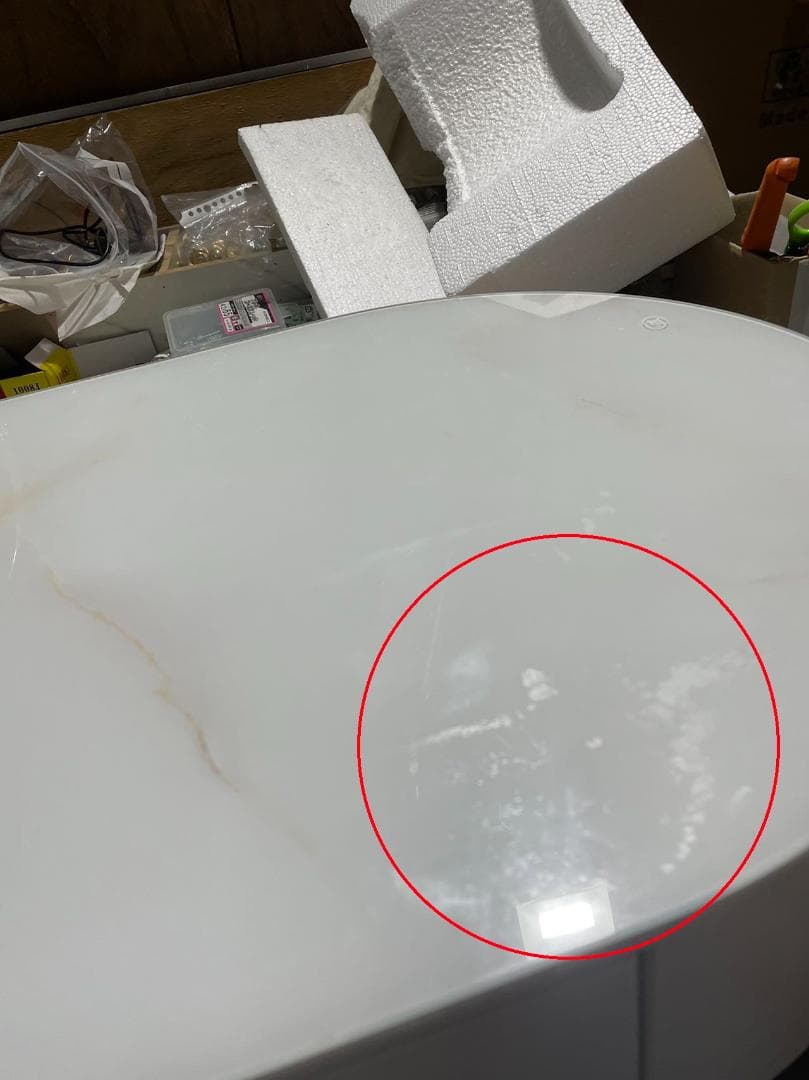 【掘り出し物】ホワイト大理石天板金属脚訳あり化粧台デスクのみ201-100-49