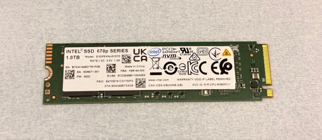 【値下げ本日のみ】Intel SSD 1TB 670p M.2 NVMe