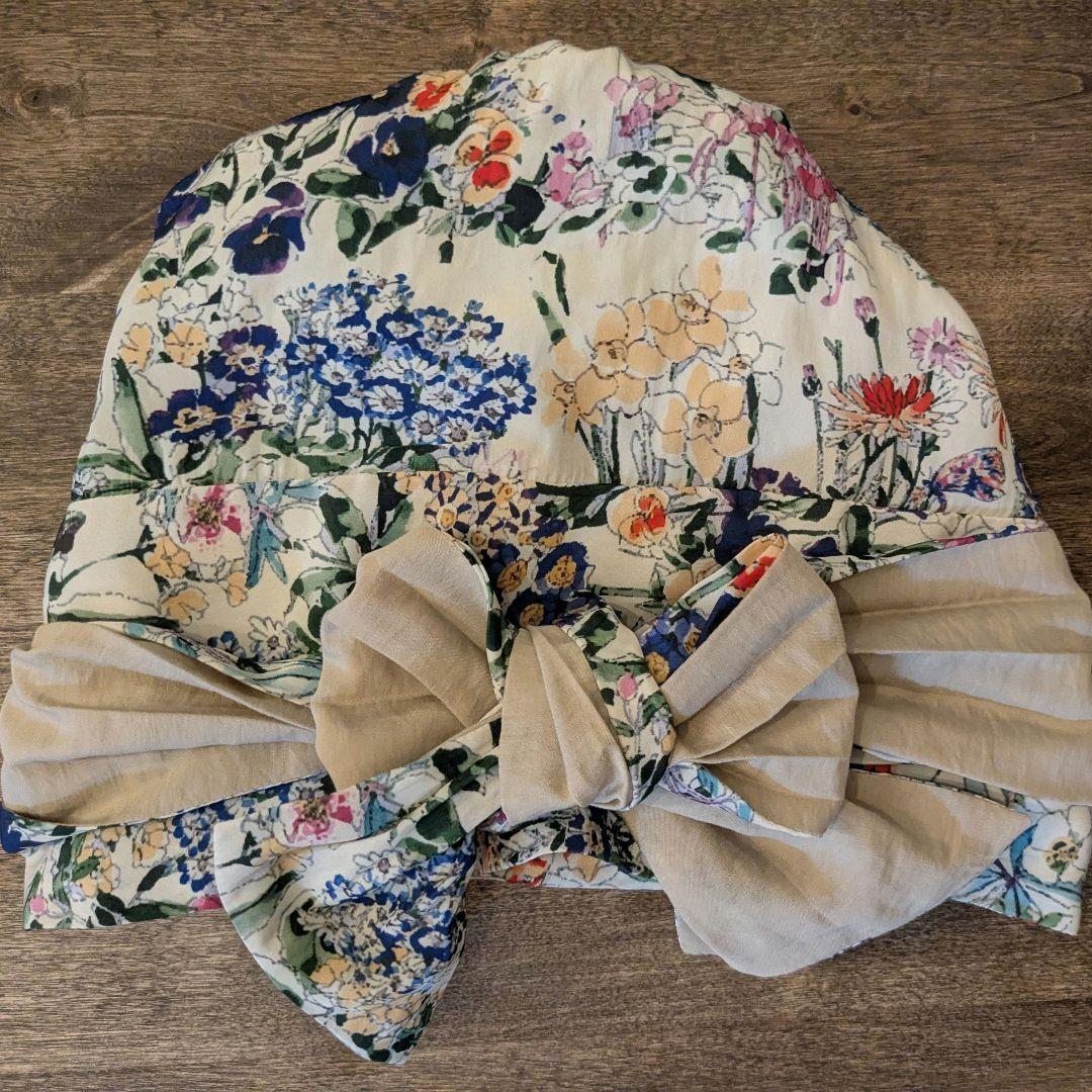 BAREN スカーフハットM FlowerGarden-Beige ポーチ付き