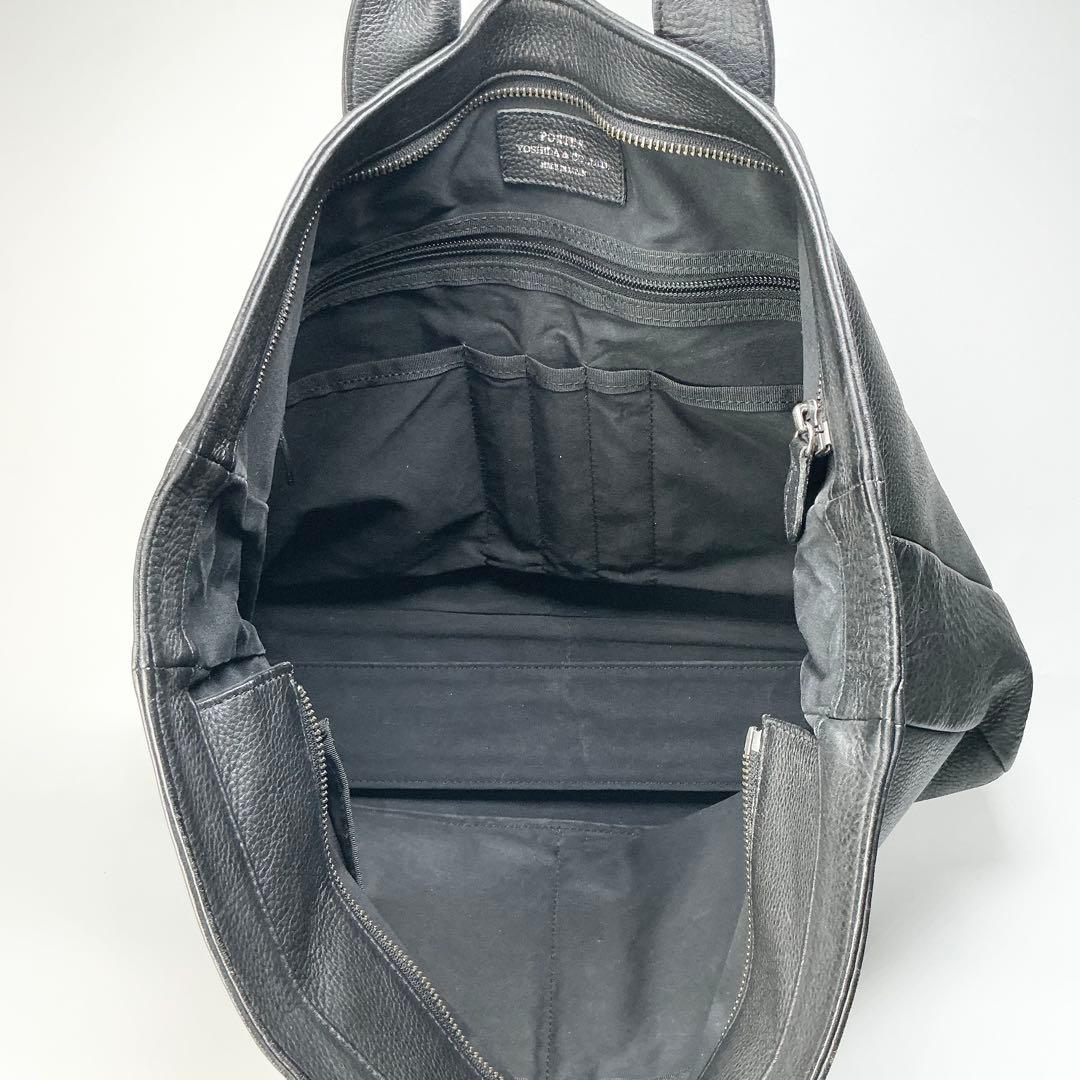 PORTER　トートバッグ　ブラックレザー　大容量　ビジネス