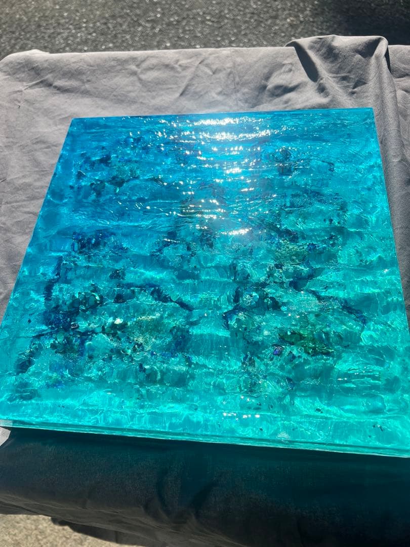 【波紋アート】Real Ocean／立体オブジェ／30cmプリズム×6cm
