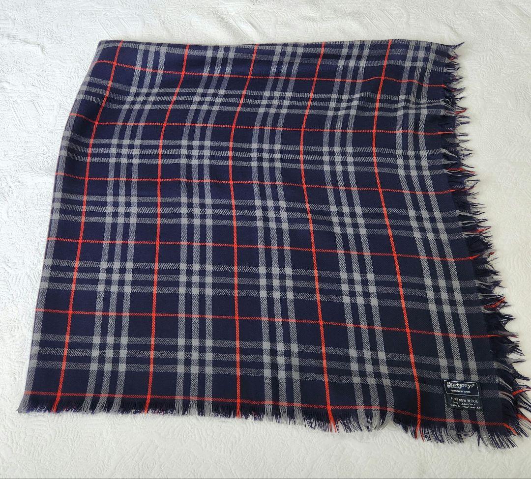 Burberry's ウール チェックストール ネイビー