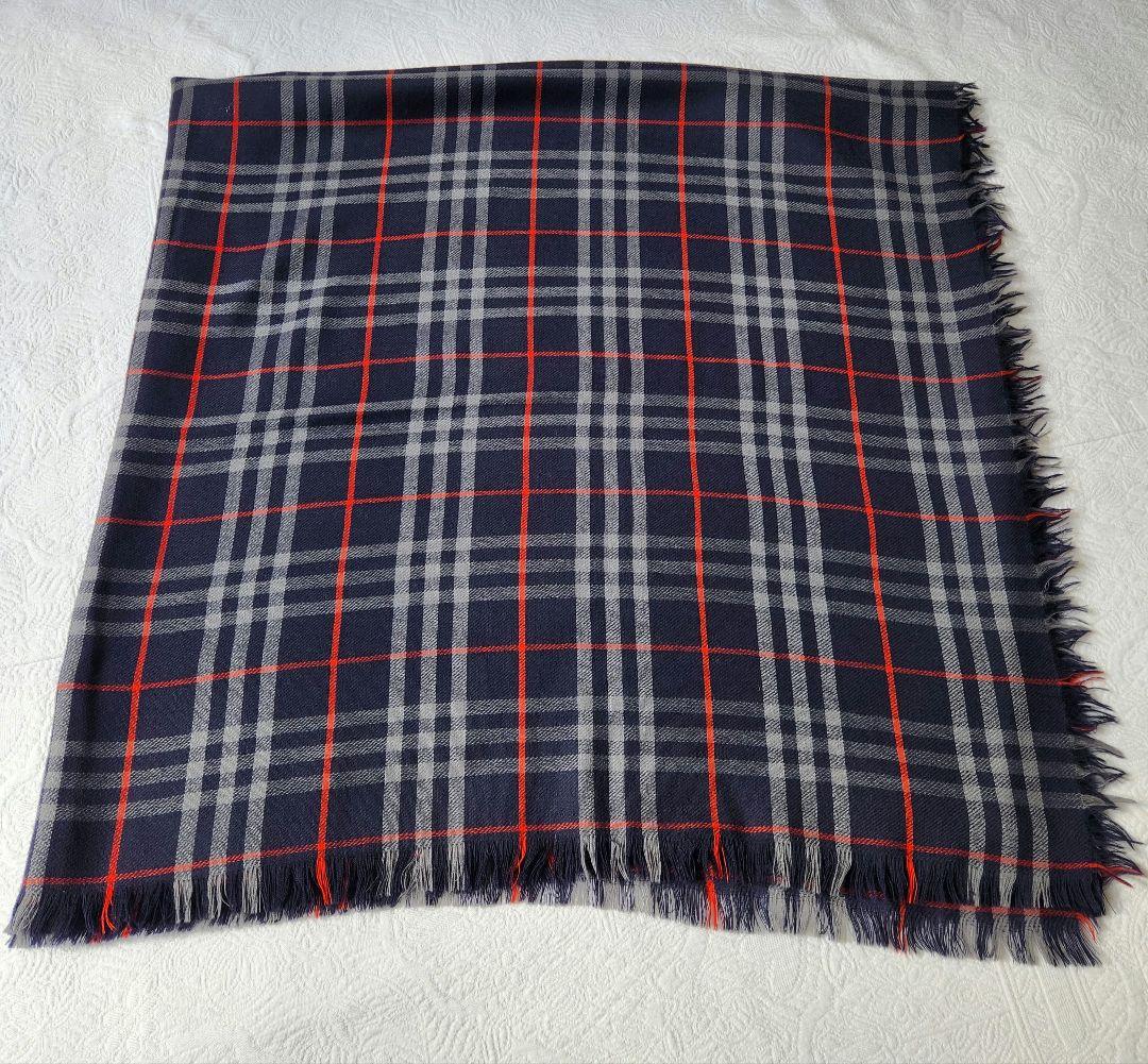 Burberry's ウール チェックストール ネイビー
