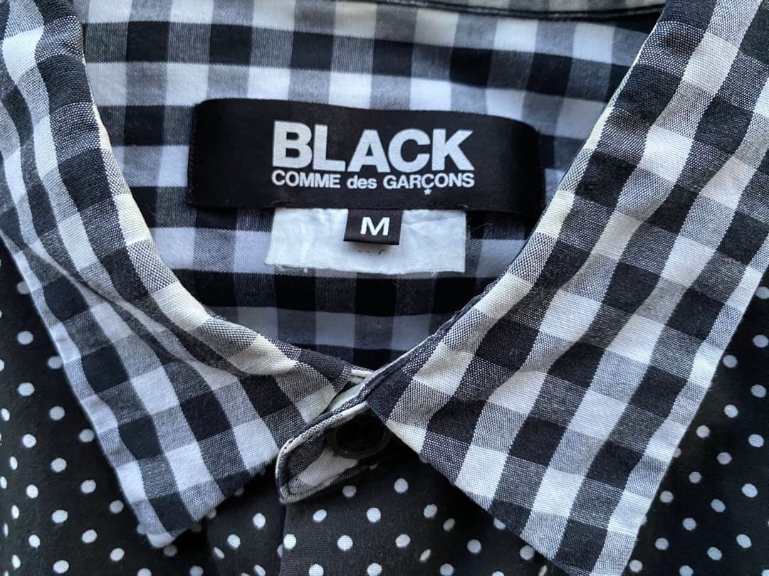 BLACK コムデギャルソン　チェックドット　パッチワーク長袖シャツ
