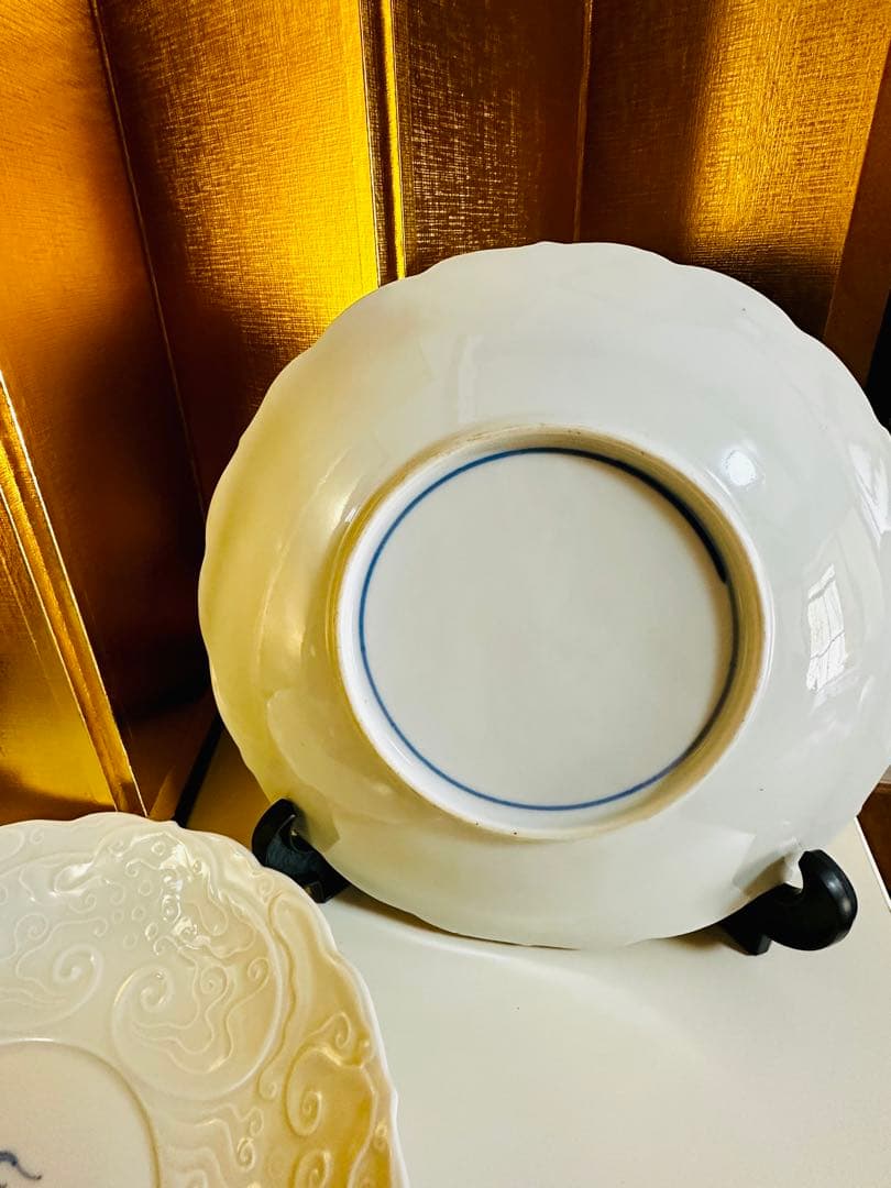 古伊万里　骨董　麒麟　白磁　中皿　大珍品　5枚
