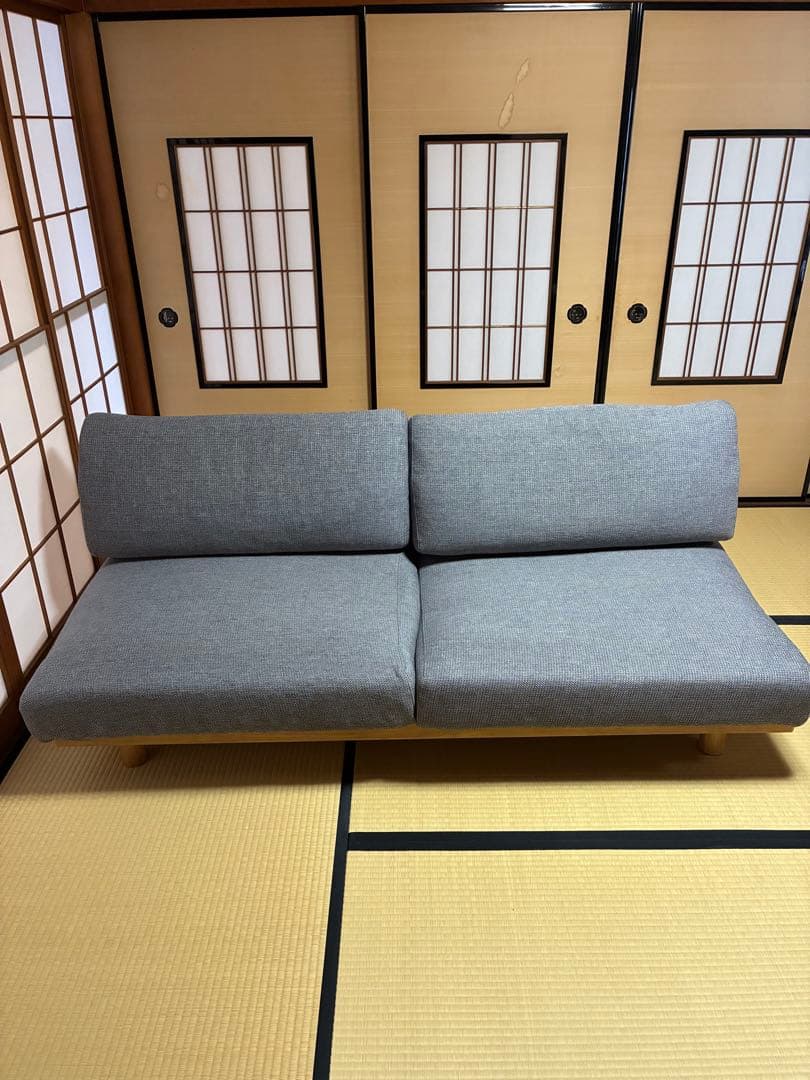 無印良品　ゆったり座れるアームレスソファ　３シーター　ポリエステル平織　グレー