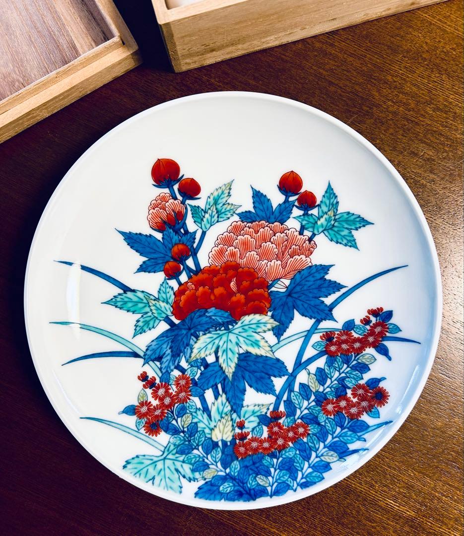 人間国宝　十四代今泉今右衛門　錦芙蓉絵額皿　飾り皿