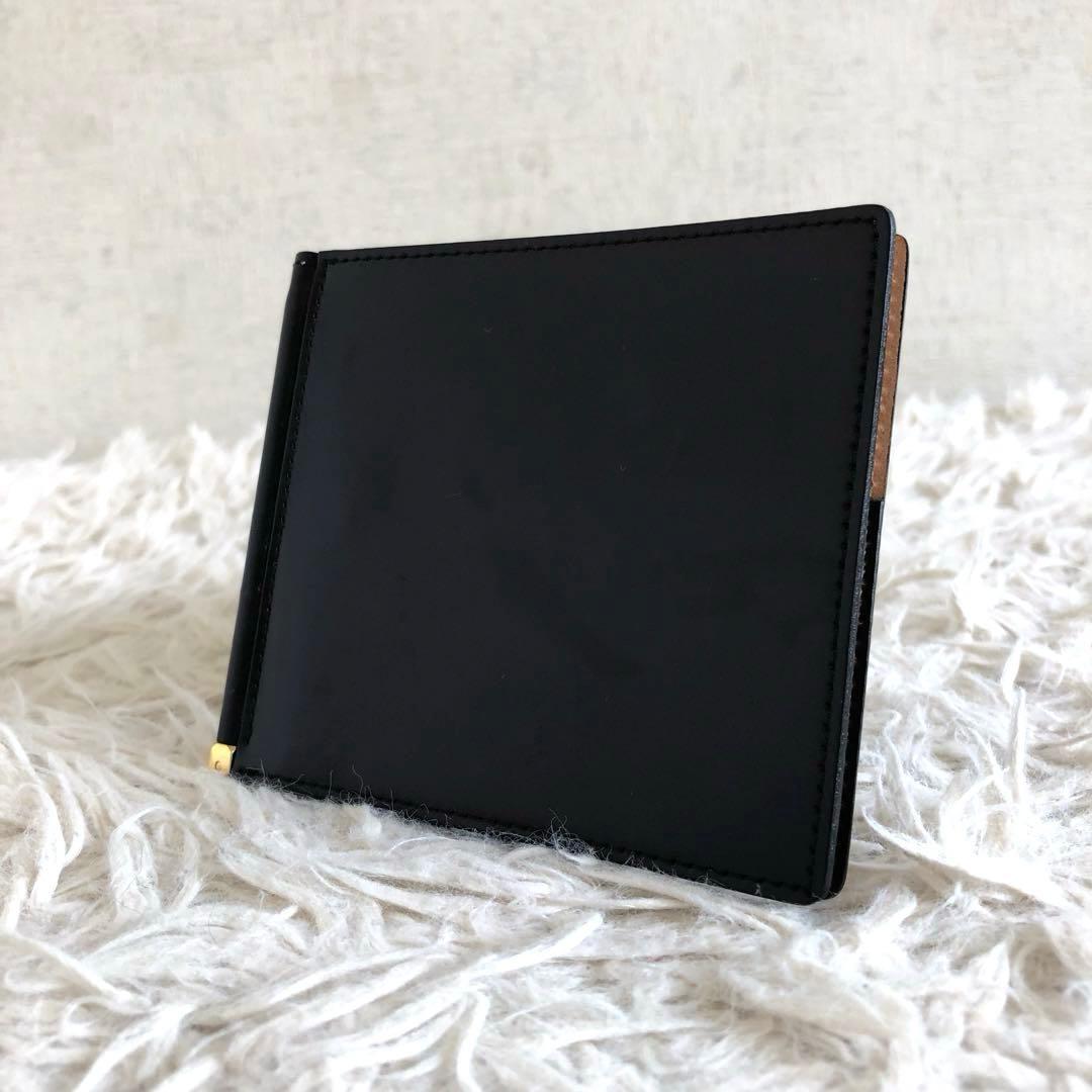 【極美品 コードバン】マネークリップ　黒　財布　本革　光沢　ゴールド金具