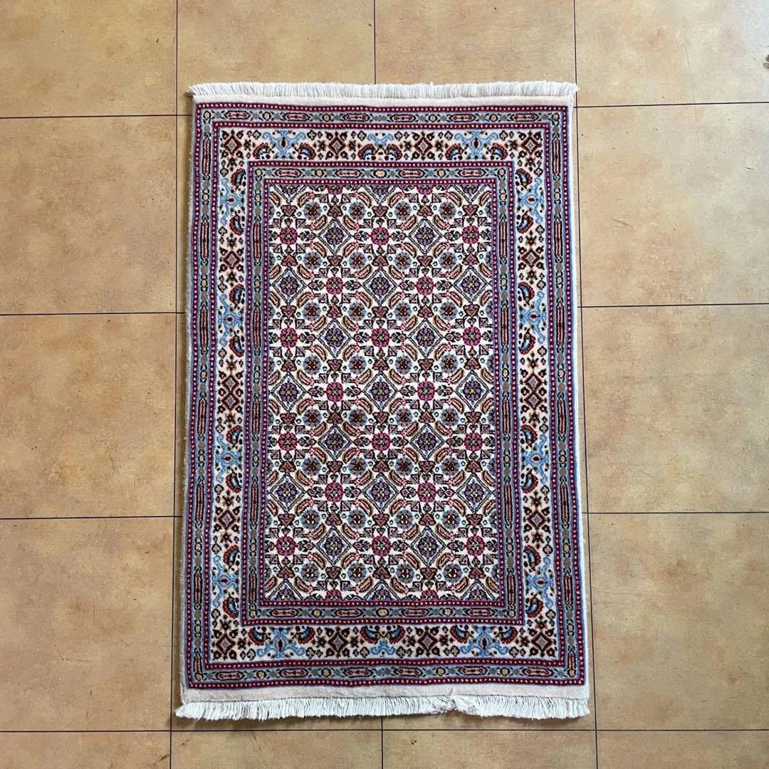 ペルシャ絨毯 玄関マット 本物 ムード産 手織り絨毯 ペルシャラグ57/88cm