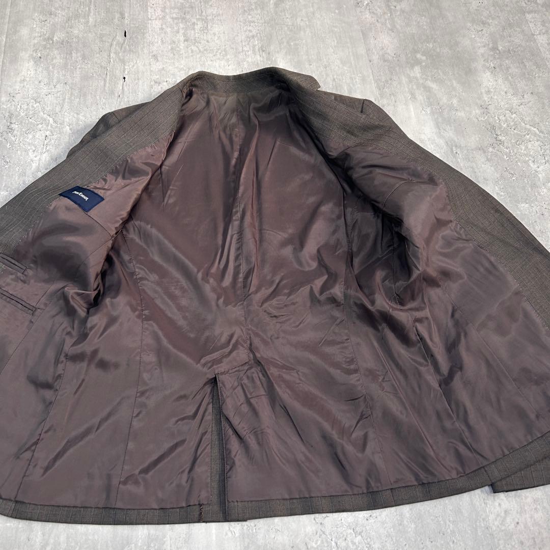 A926 美品 NEWYORKER 3点 スーツ上下 総裏 シルク混 日本製 茶