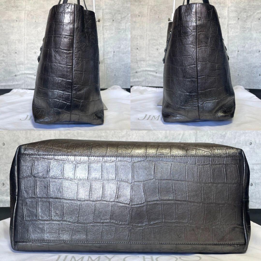専用品JIMMY CHOO ピムリコ クロコ型 メタリックシルバー トートバッグ