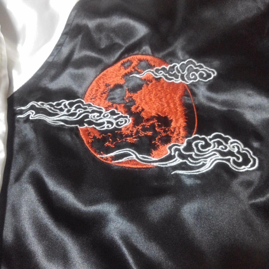 【美品】 朧 和柄スカジャン シルバー×黒 九尾の狐　刺繍　XXL