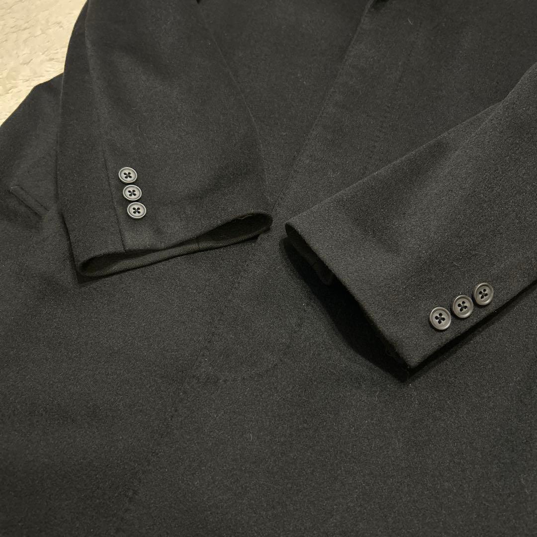 【カシミヤ100%×大きいサイズ】マキシ丈比翼ロングステンカラーコート 黒 XL