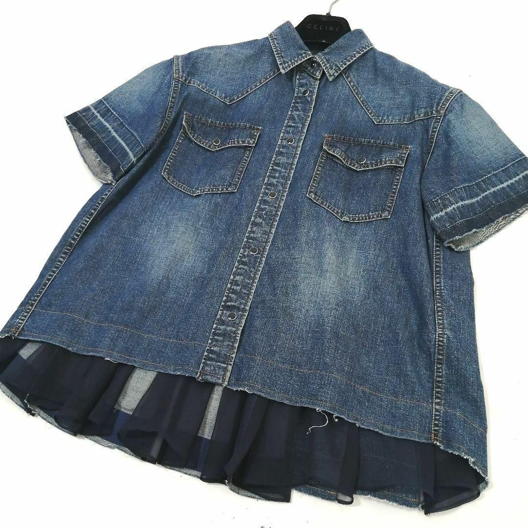 極美品✨ サカイ　デニムシャツ　21SS　近年　ドッキング　シースルー　ゆったり