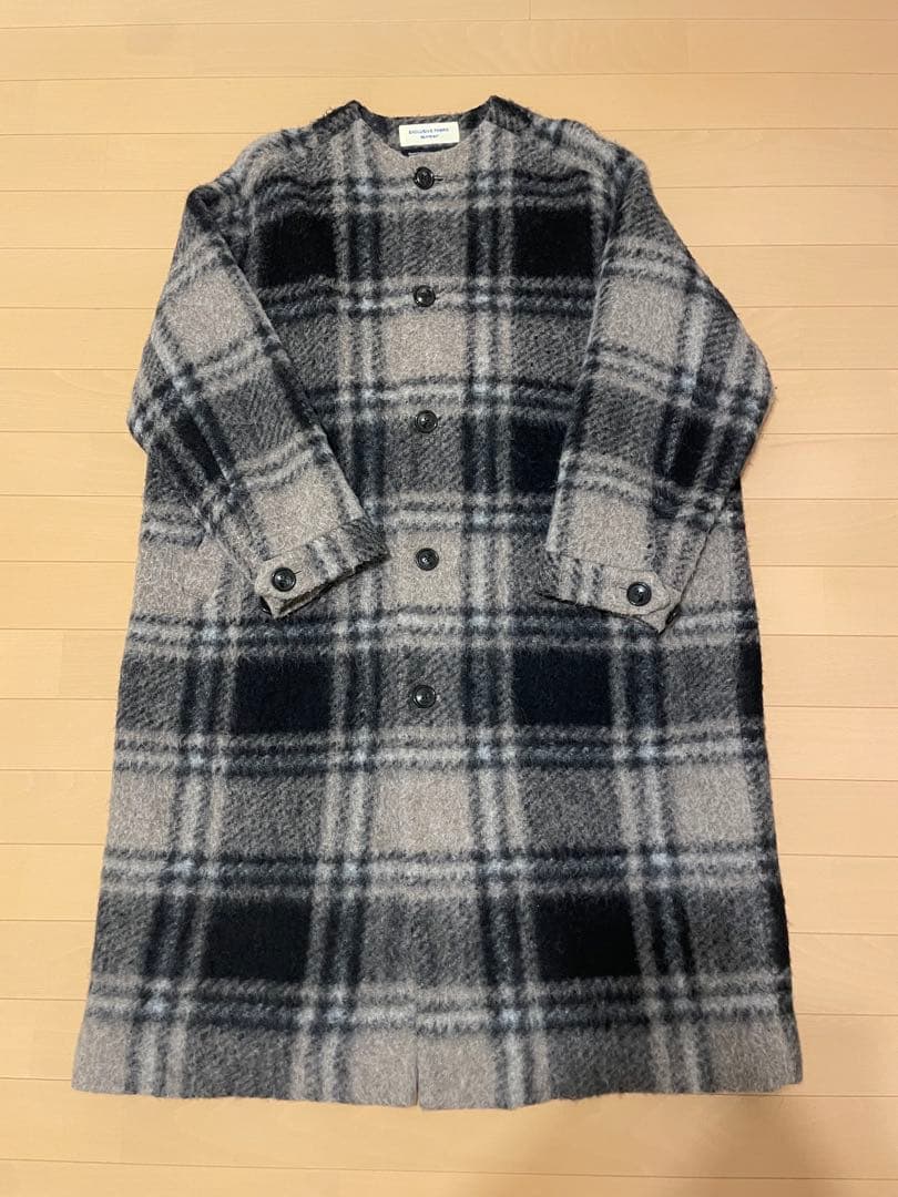 BEAMS BOY スライバー タータンチェック ノーカラーコート
