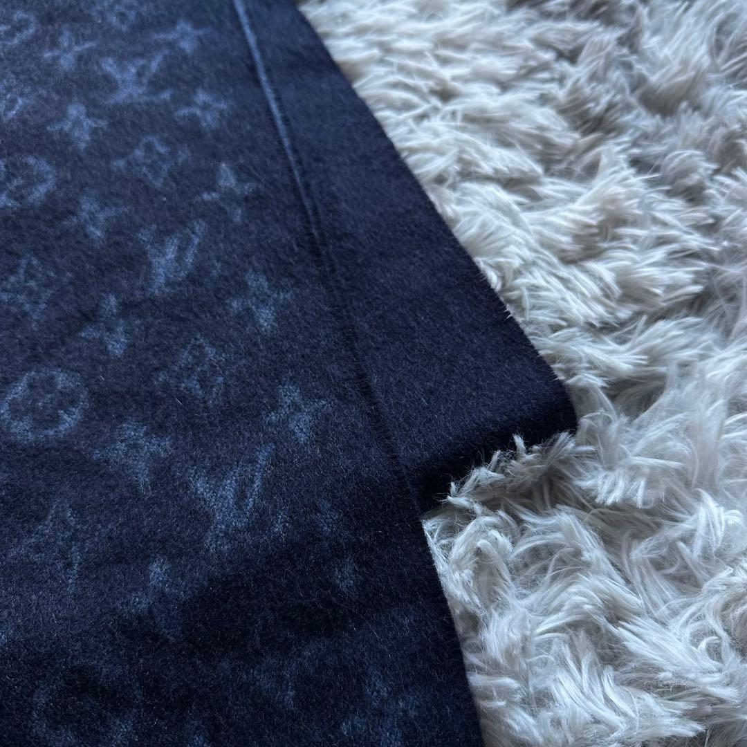 【美品】 Louis Vuitton モノグラム マフラー カシミヤ ネイビー