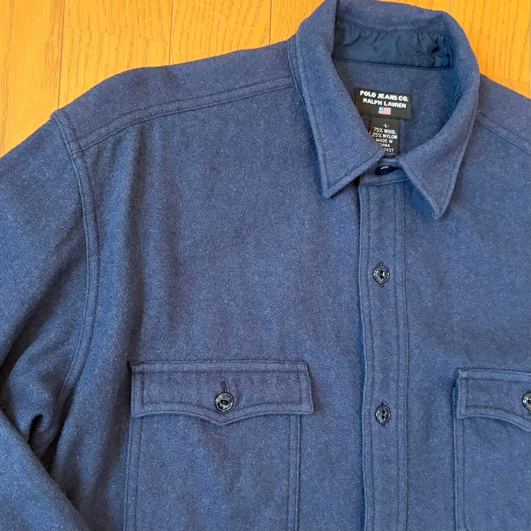 ラルフローレンPOLO JEANS COMPANYウールシャツ Lネイビー