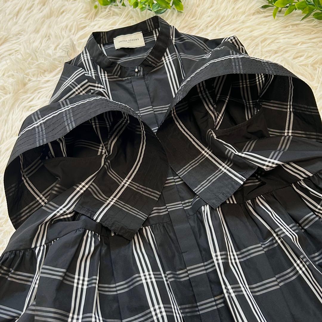《美品》ユナイテッドアローズ タフタステッチ ペプラム ブラウス チェック