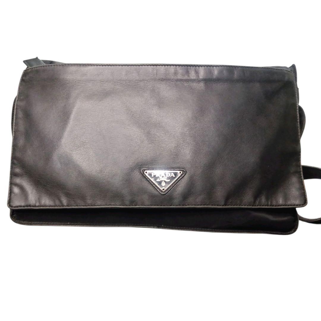 ✨PRADA 三角ロゴ テスートナイロン レザー切替 フラップ ショルダーバッグ