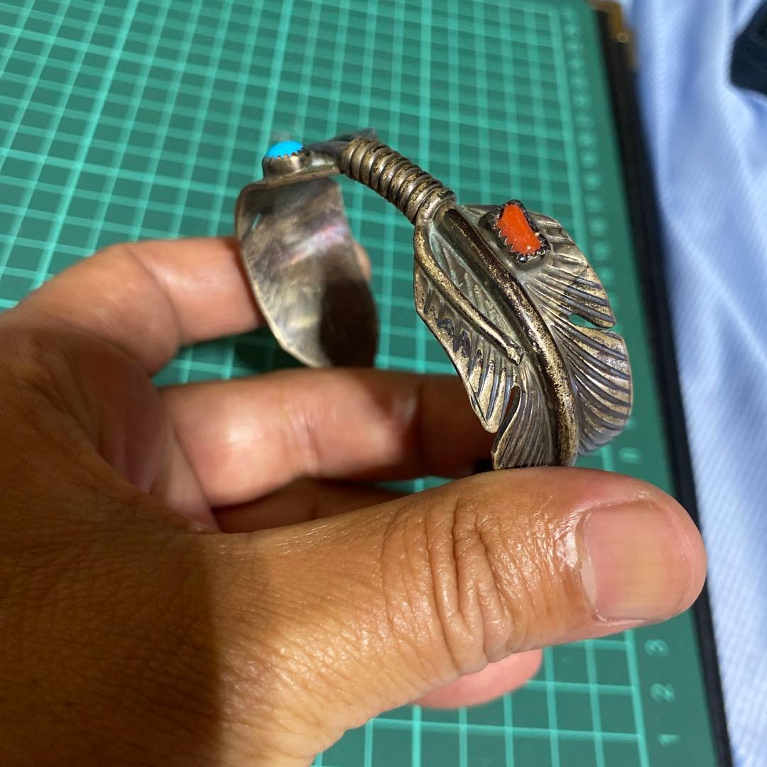 インディアンジュエリー　羽　ターコイズ　925 バングル　ブレスレット