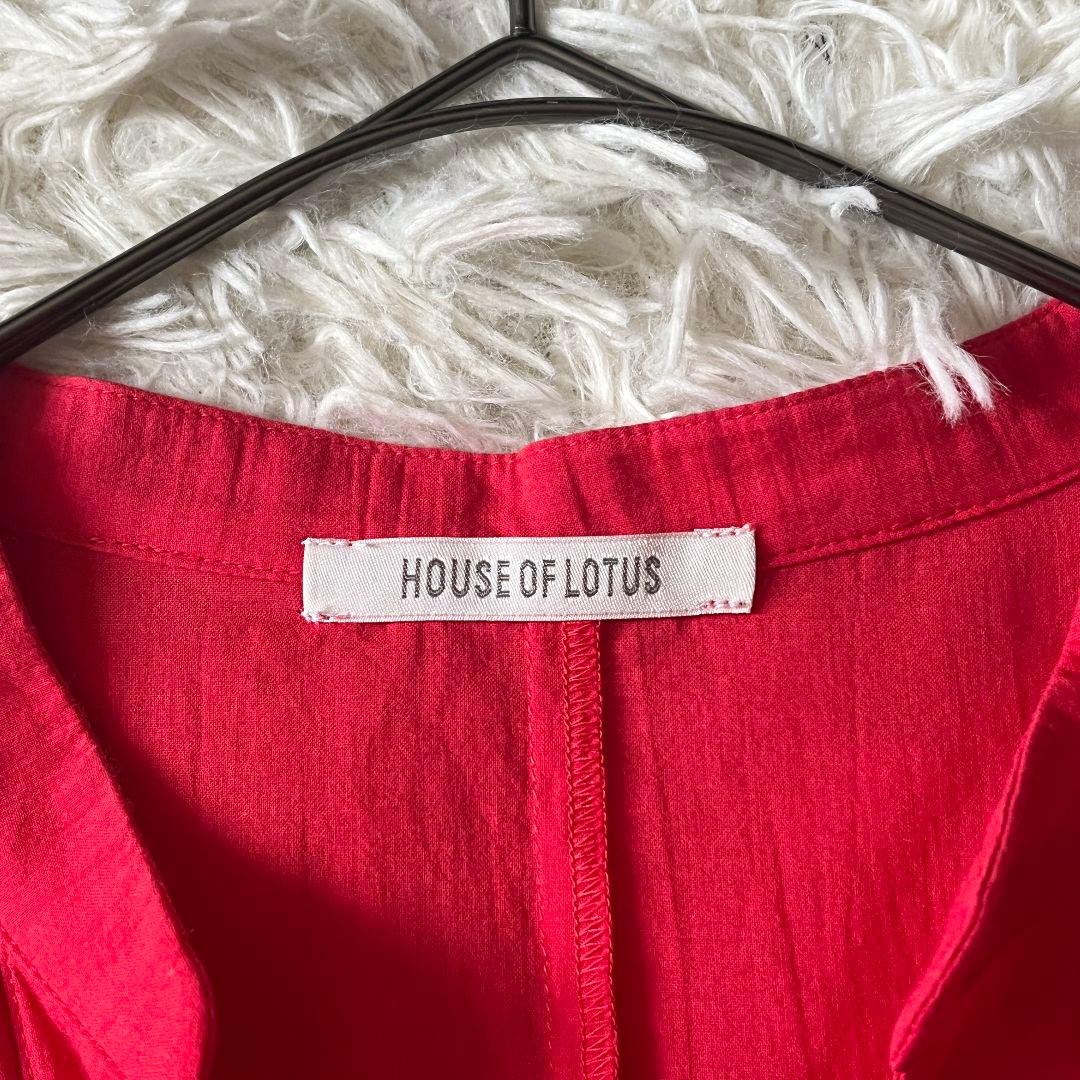 【美品】ハウスオブロータス 刺繍ケープブラウス フリル袖 赤 リゾート体型カバー