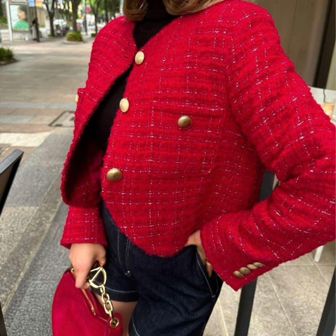 新品タグ付 sheller gold button tweed jacket