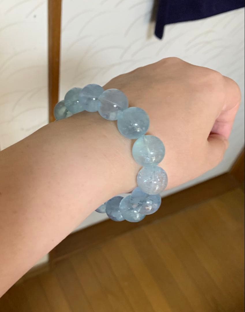 ブルートパーズ14mm前後ブレスレット 内径17cm