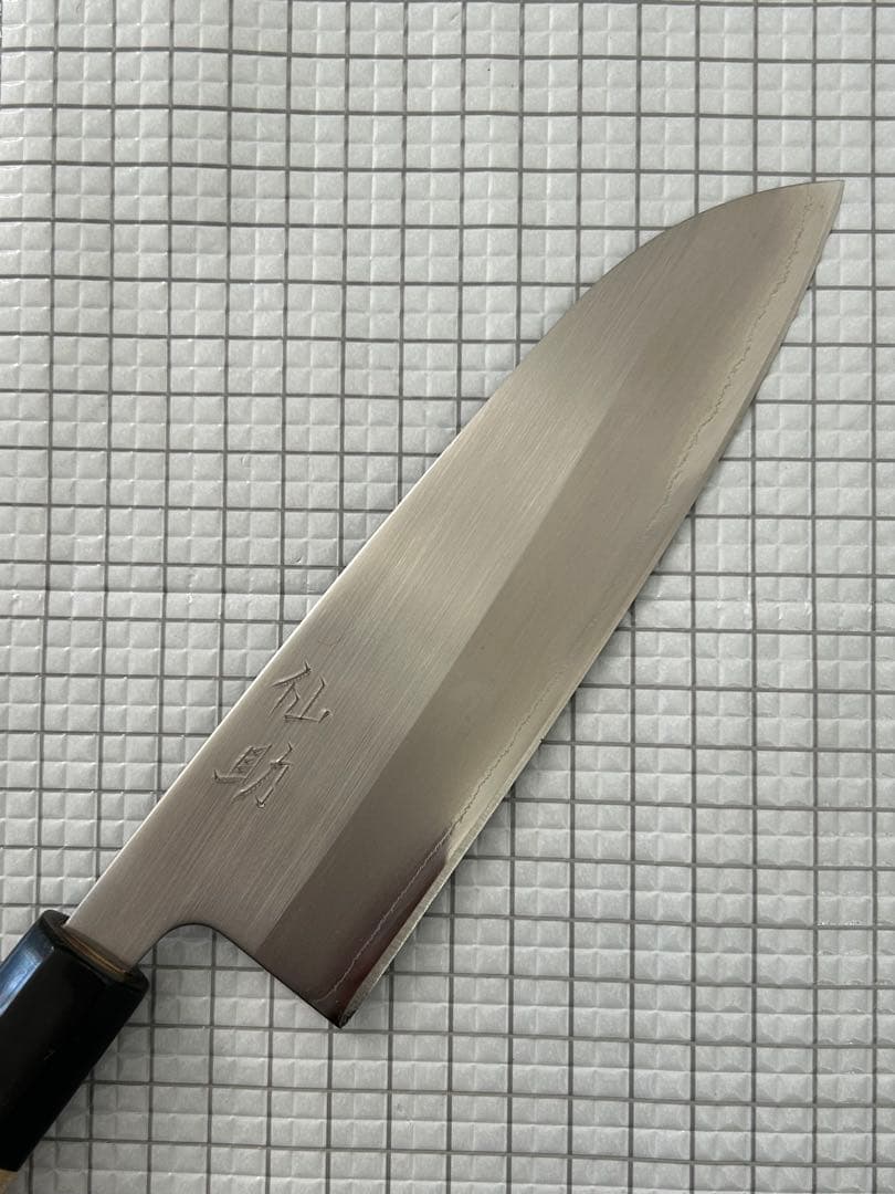 仙助 包丁 三徳 三徳包丁 安来鋼白紙一号割込 水牛八角柄 165mm ①