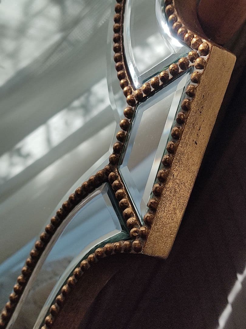 鏡　面取り　木製　ビンテージ　　アンティーク