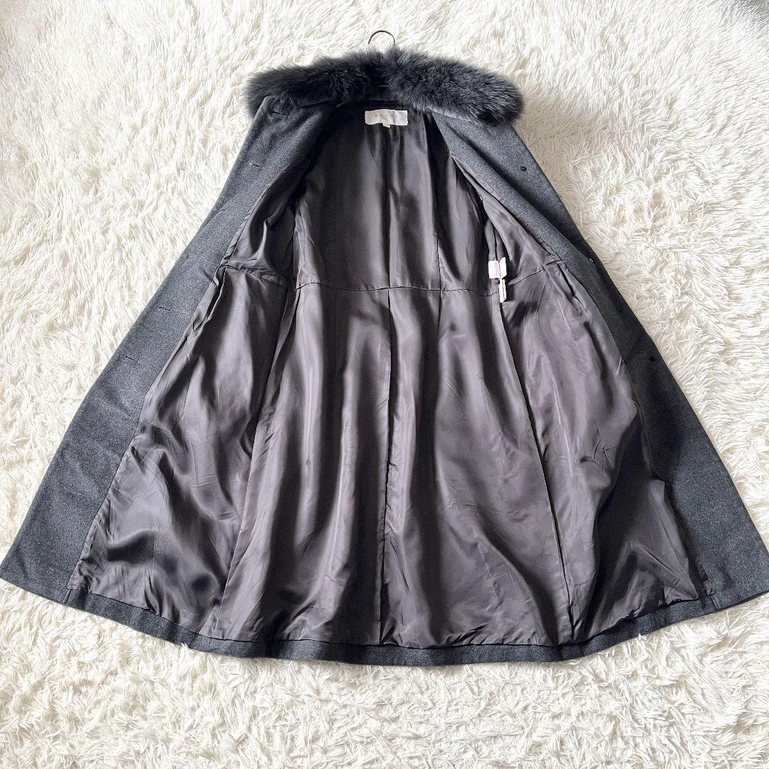 【美品】マギー フォックスファー付 ウールコート アンゴラシルク混 9号 グレー