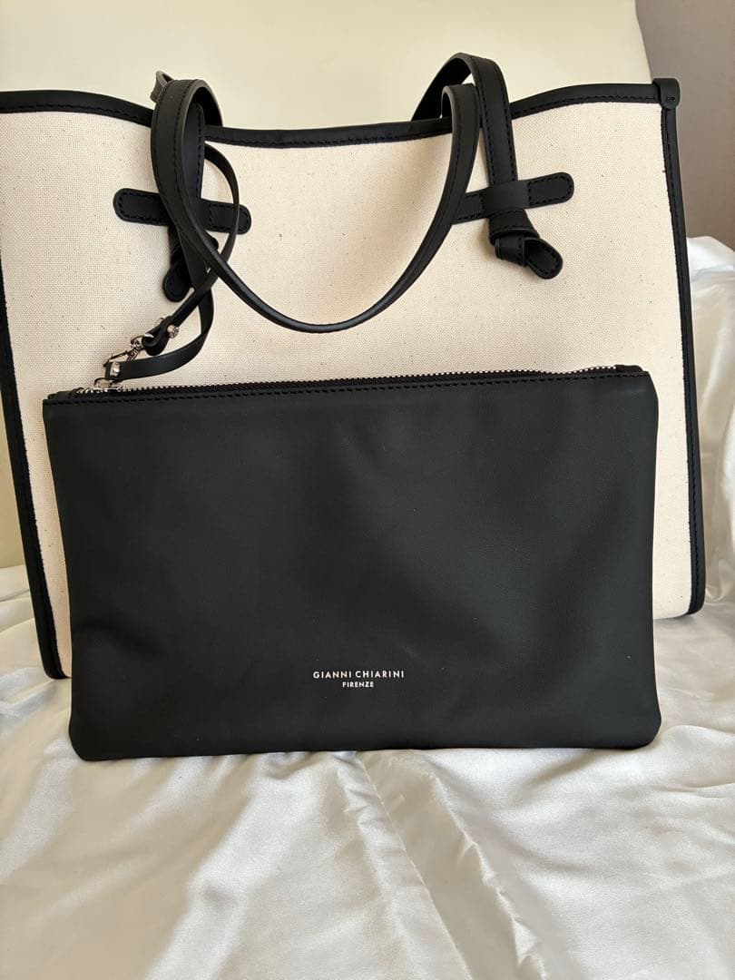【極美品】GIANNI CHIARINI トートバッグ アイボリー ブルーグレー