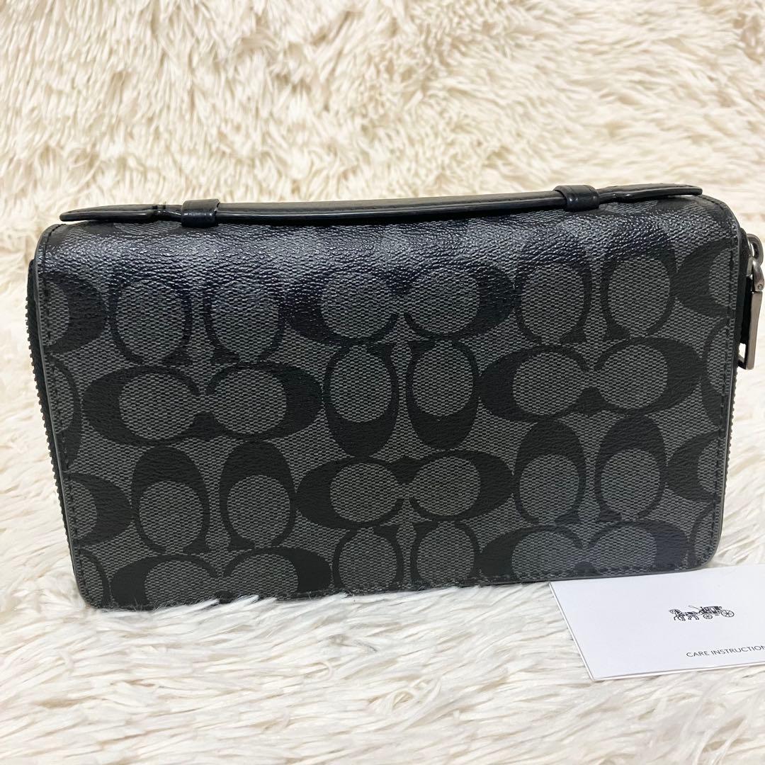 【美品】 COACH オーガナイザー シグネチャー チャコール
