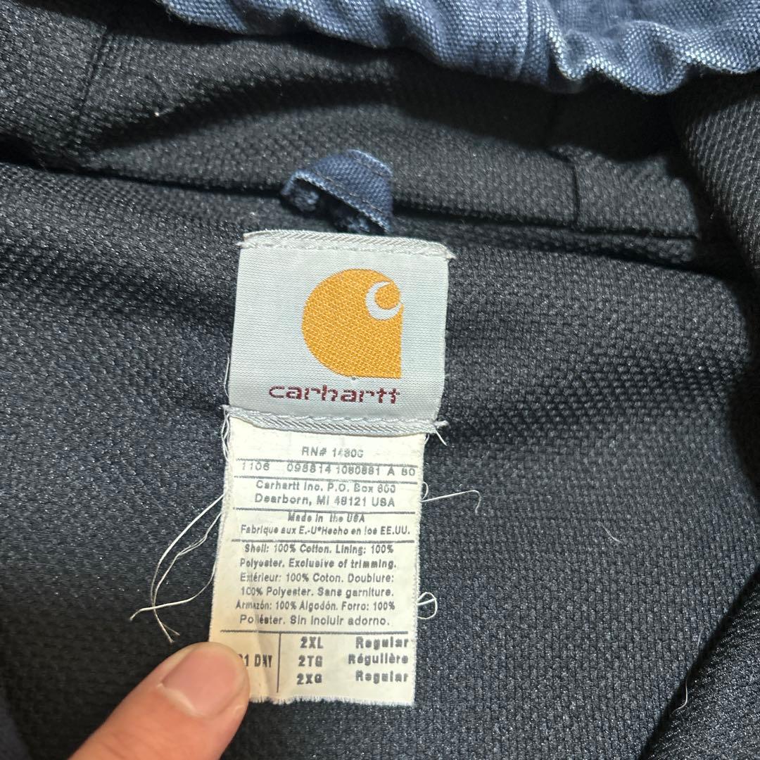 【USA製】carhartt アクティブジャケット　ネイビー　企業ロゴ