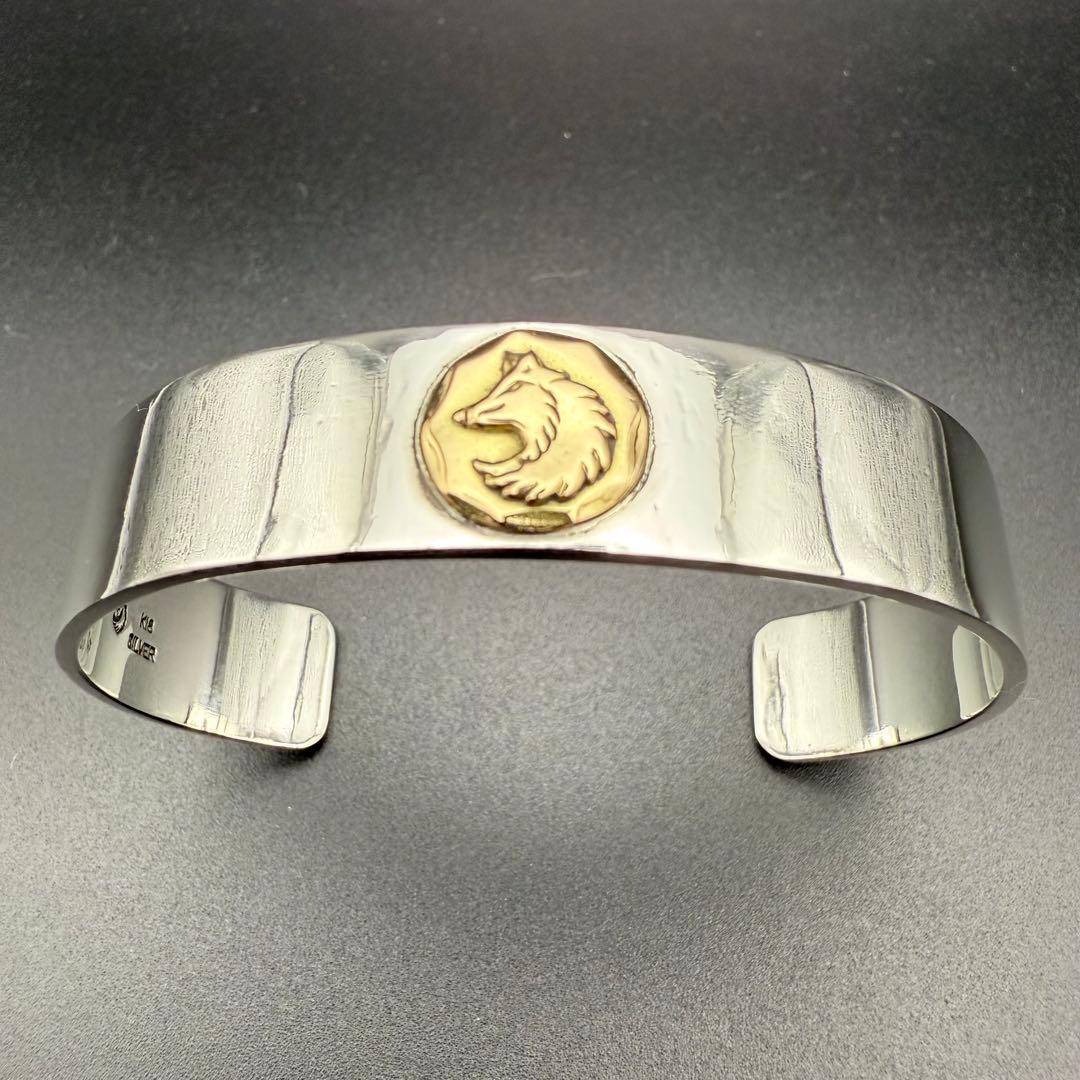 ●【美品】TADY&KING 平打ちバングル18K ウルフ S