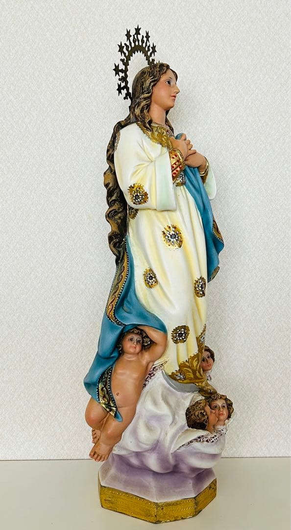 【超超希少激安】✞無原罪の御宿り 胸に手を当てる聖母マリア像　天使　宗教彫刻