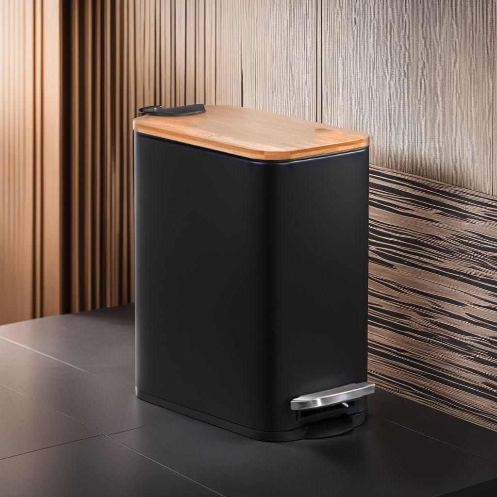 竹蓋付きエコスリムペダルゴミ箱 - 5L、耐久性と静音設計