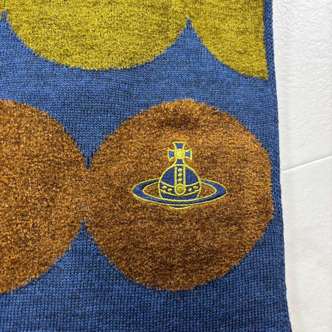 【新品】ヴィヴィアンウエストウッド ドット柄マフラー オーブ刺繍 青系 日本製