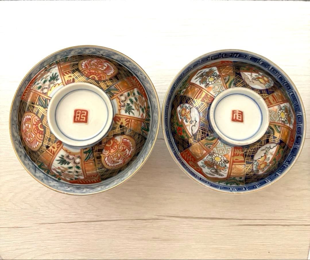 古伊万里　蓋付き茶椀　2客セット　幕末〜明治頃　骨董