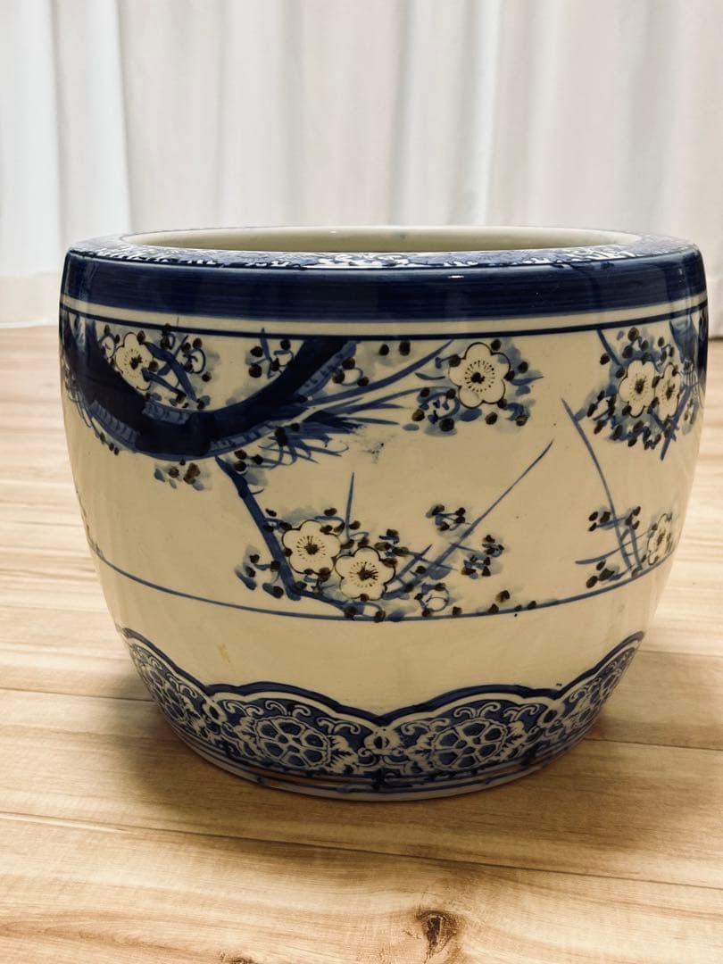 火鉢 古伊万里風【一点物】｜鉢カバー・観葉植物用｜藍色 和モダン インテリア