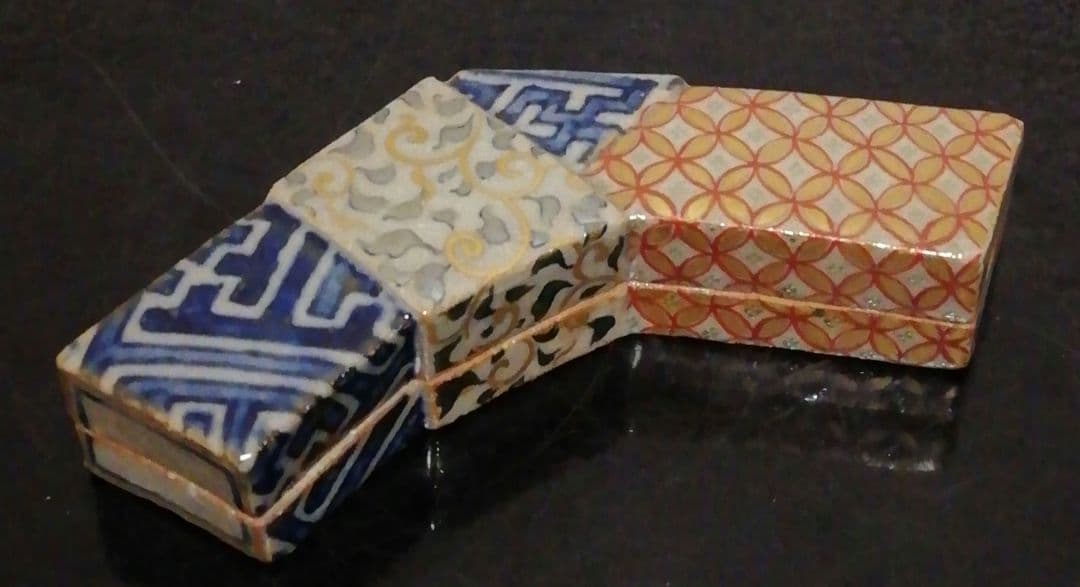 伊東陶山作　京焼　結文　七宝　香合　共箱　茶道具