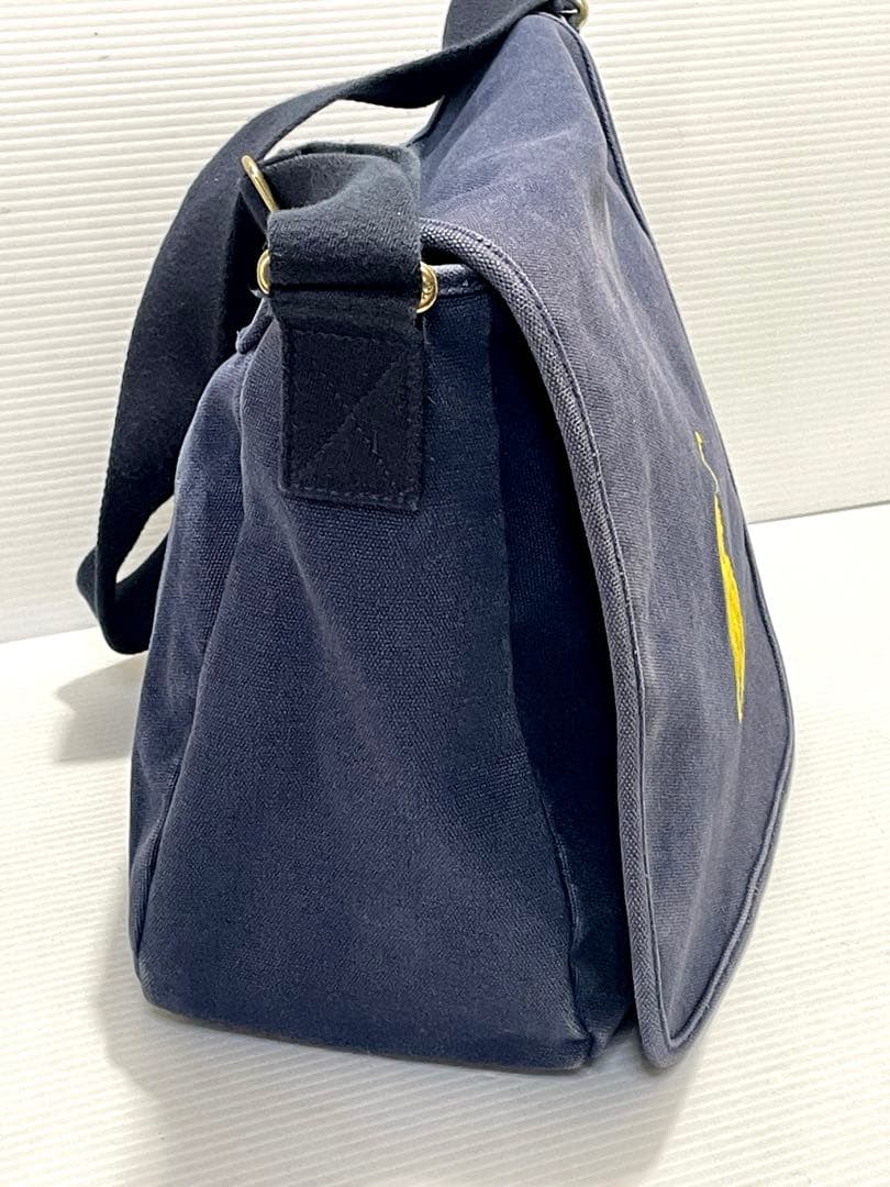 美品 POLOラルフローレン 斜め掛けメッセンジャーバッグ ネイビー刺繍ロゴ