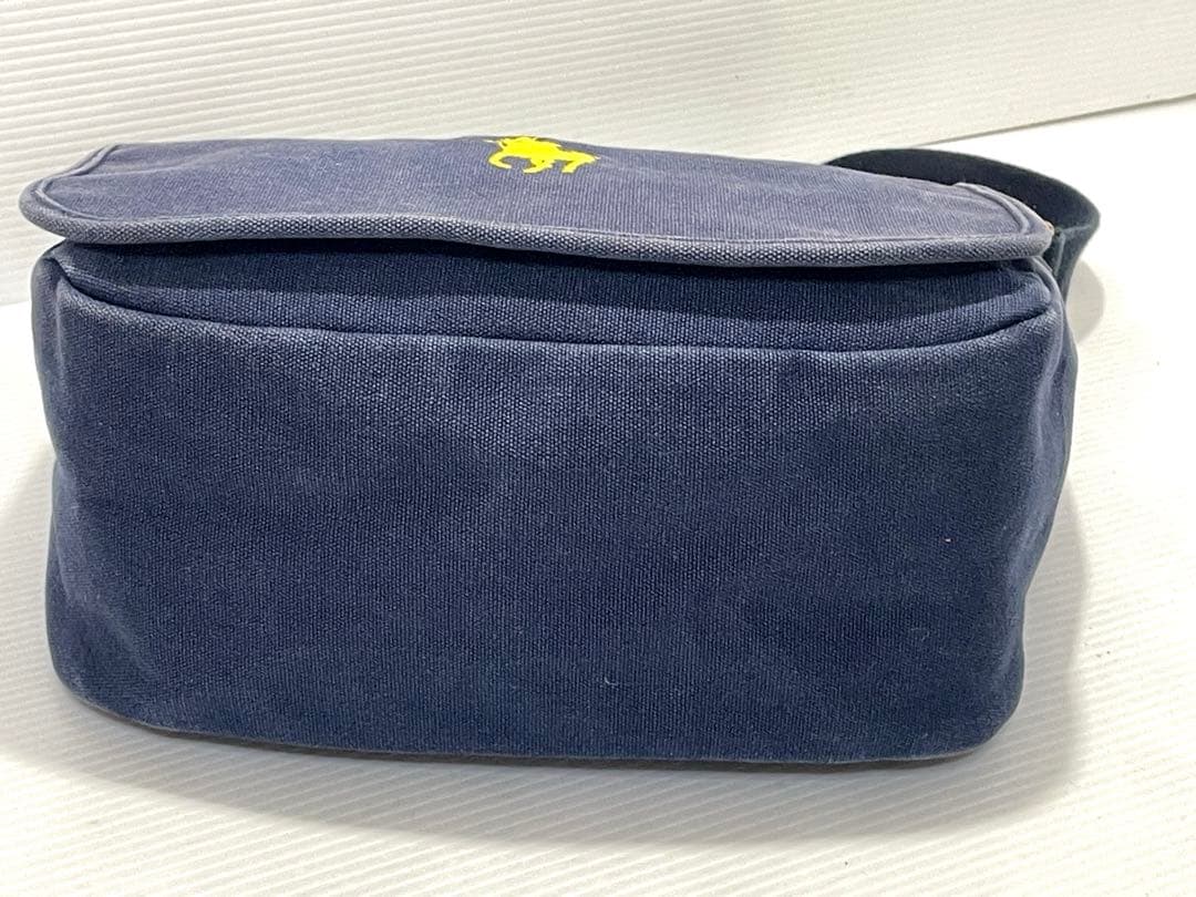 美品 POLOラルフローレン 斜め掛けメッセンジャーバッグ ネイビー刺繍ロゴ