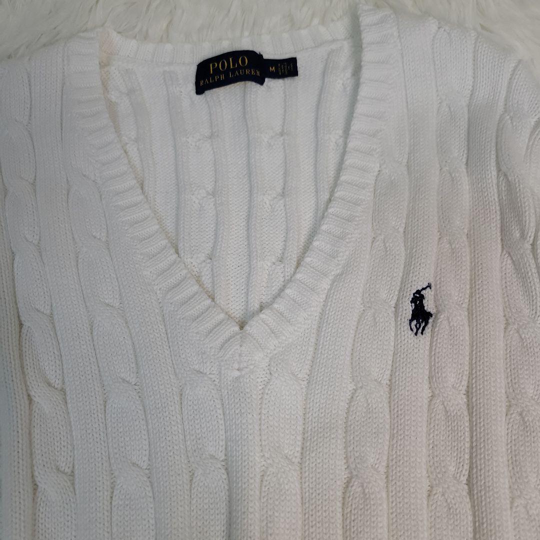 Polo Ralph Lauren ケーブルニットセーター ホワイト　V ネック
