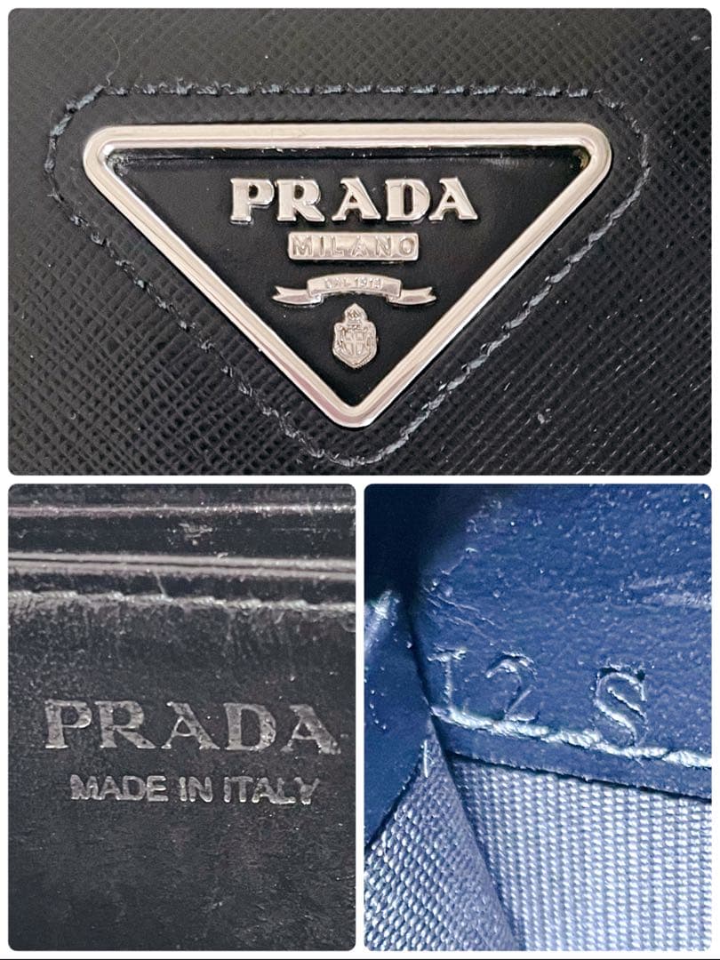 レア　PRADA サフィアーノ　トライアングル　コンパクトウォレット　ブラック