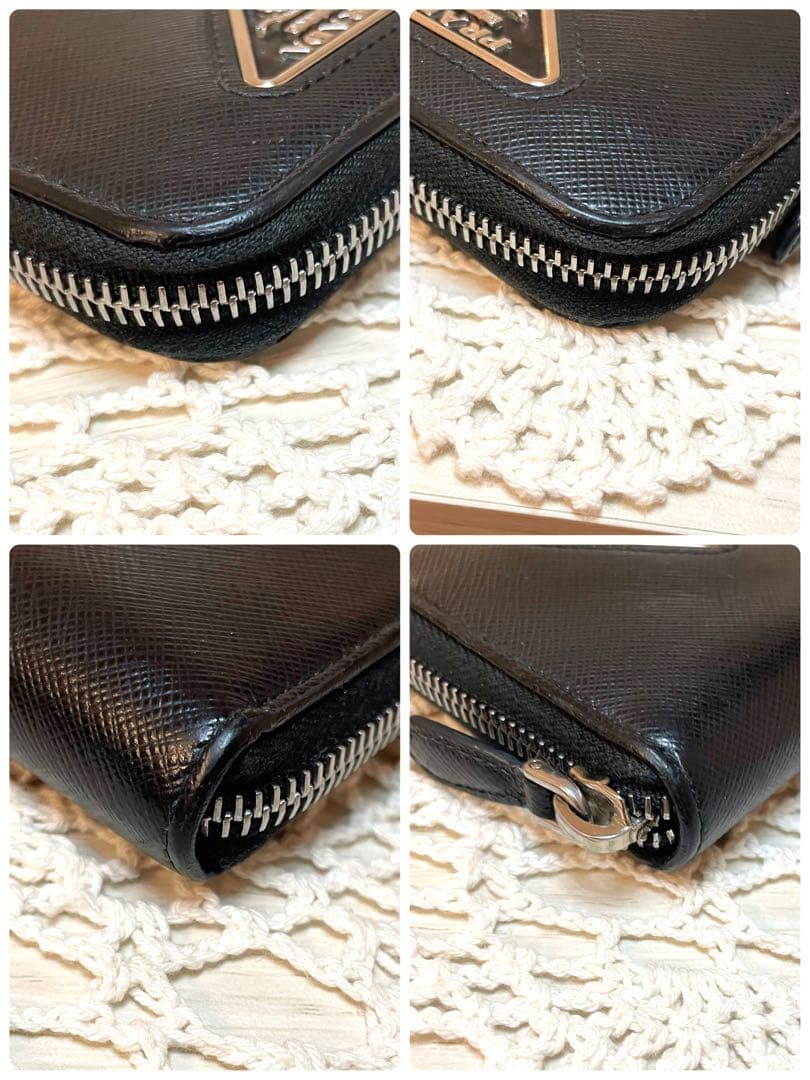 レア　PRADA サフィアーノ　トライアングル　コンパクトウォレット　ブラック