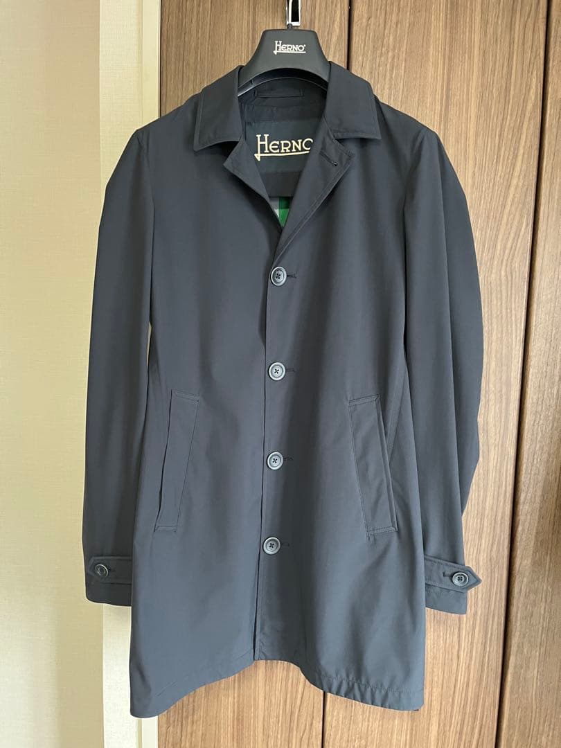 Herno ヘルノ ネイビー ナイロン ステンカラーコート 44