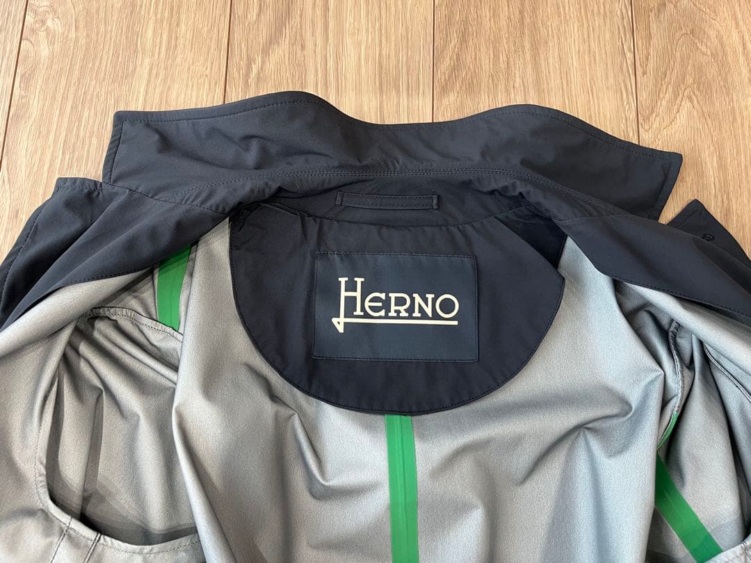 Herno ヘルノ ネイビー ナイロン ステンカラーコート 44