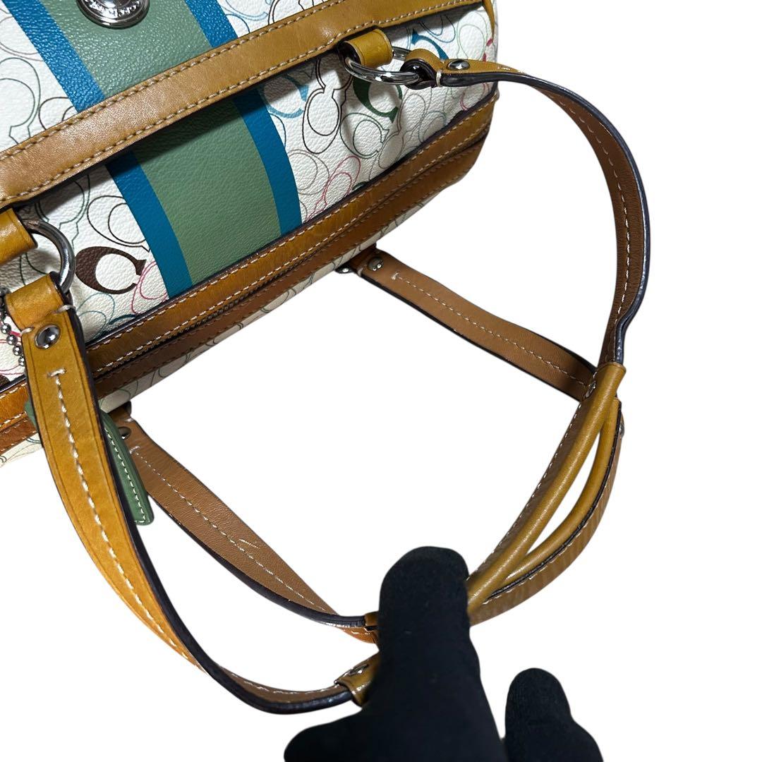 美品　コーチ　ミニボストンバッグ　シグネチャー　マルチカラー　PVC レザー